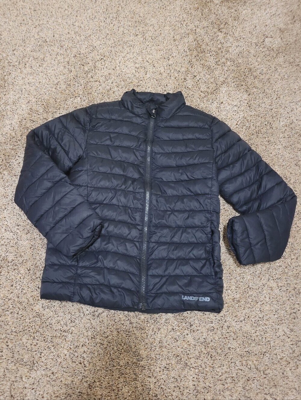 Lands' End Quilted Packable Puffer Jacket - Black Kids Size Medium 8